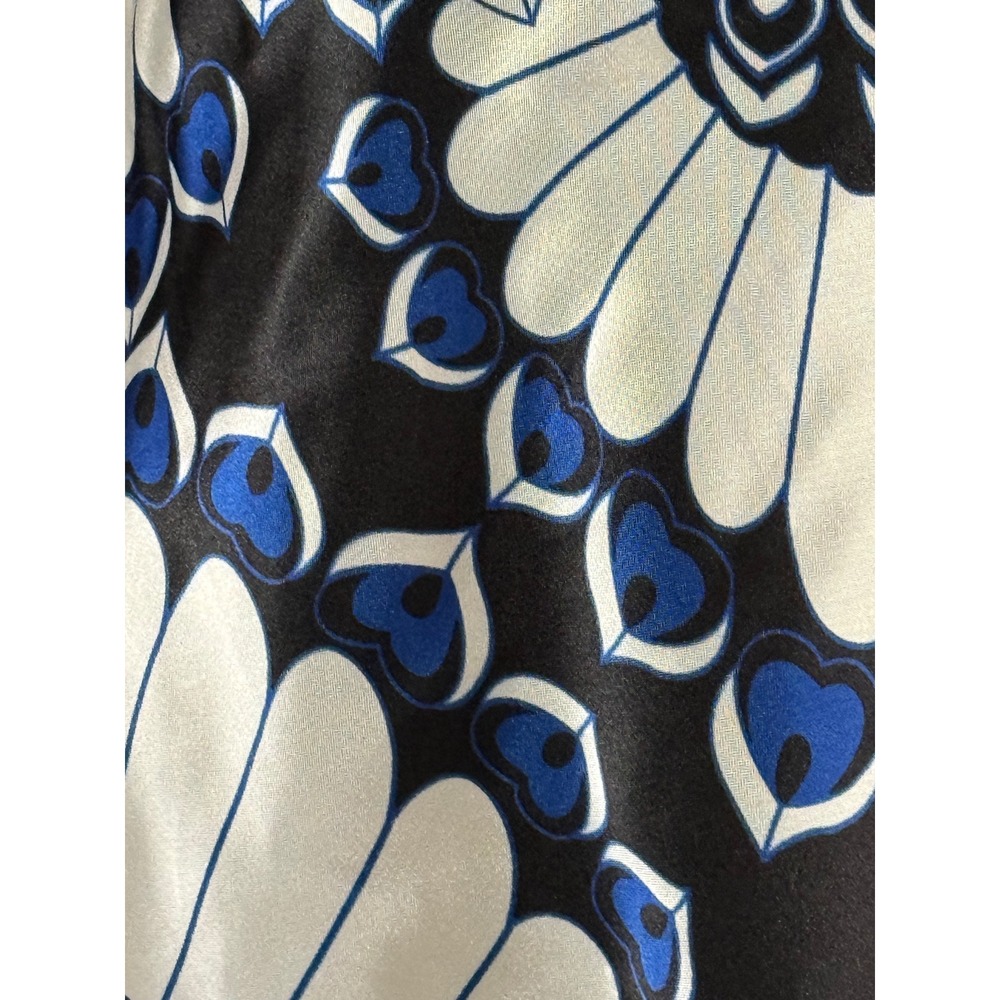 Y2K Satin Babydoll Bling Tie Back Blue Black Mod Print Top Sz M - Picture 11 of 13